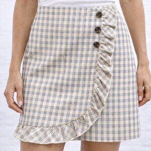 $248 Tory Burch Plaid Ruffle Wrap Skirt With Built-In Shorts Women Size 6 Preppy